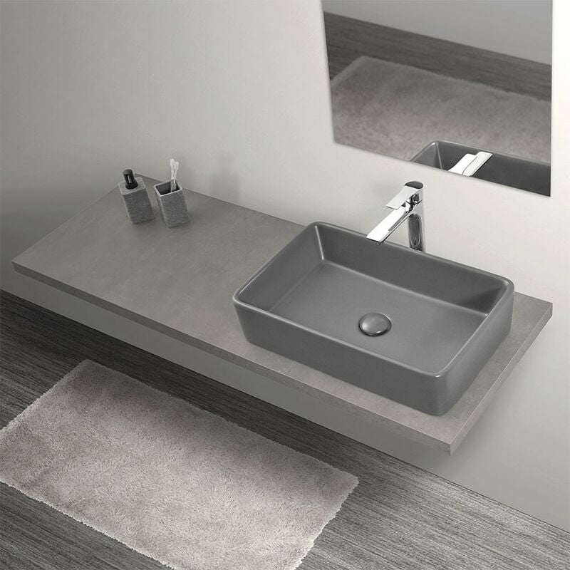 foto del prodotto mensolone sospeso 140 cm per lavabi da appoggio grigio cemento industrial serie master