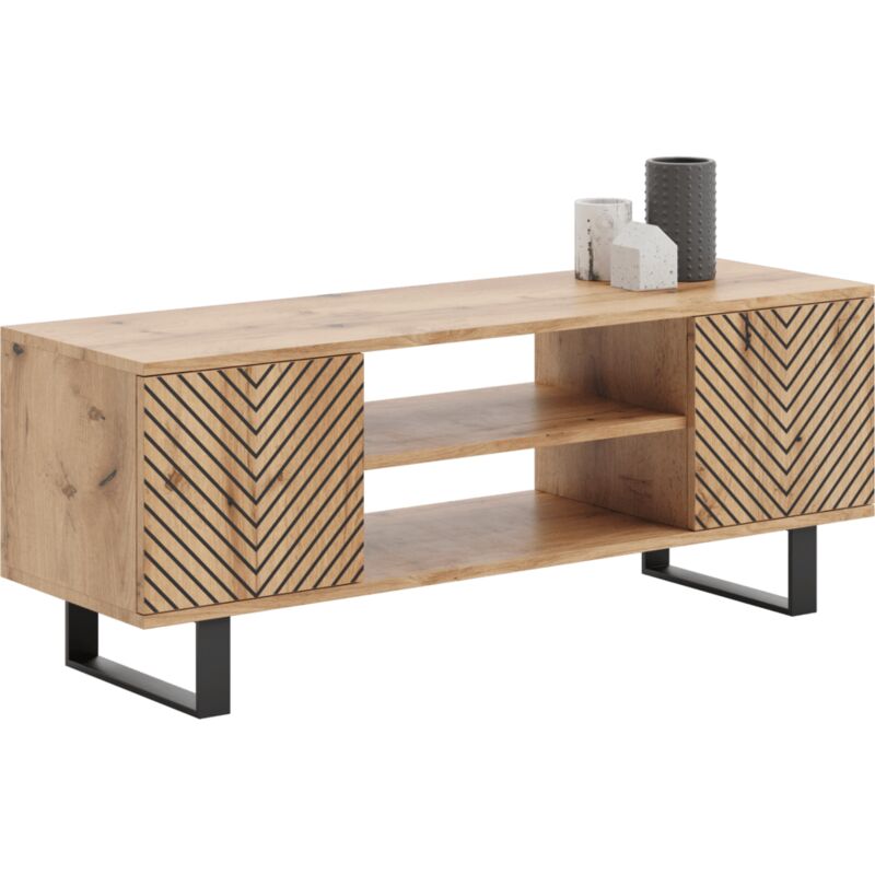 foto del prodotto mobile rtv focus loft 135 cm decoro a spina di pesce rovere artigianale