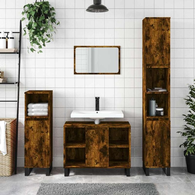 foto del prodotto vidaxl armadietto bagno rovere fumo 80x33x60 cm in legno multistrato