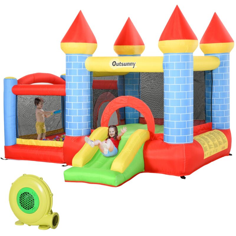 foto del prodotto castello giostra gonfiabile 300x275x210 cm con scivolo piscina canestro e pompa multicolor