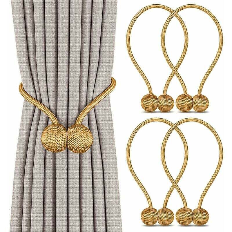 foto del prodotto set di 4 fermatende magnetici, fermatende magnetici intrecciati per tende, decorazione per casa e ufficio oro 