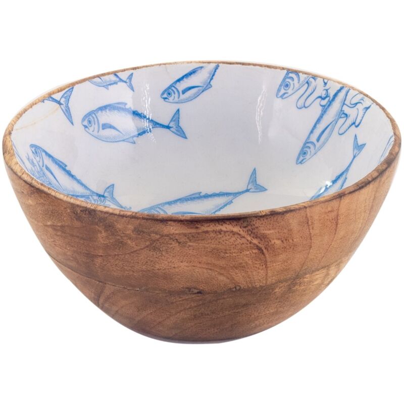 foto del prodotto piccola ciotola per pesci nautica decorativa in legno blu collezione sailor