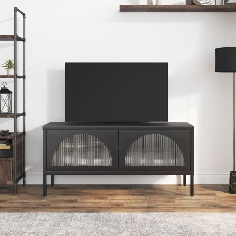 foto del prodotto vidaxl mobile porta tv nero 105x35x50 cm vetro e acciaio