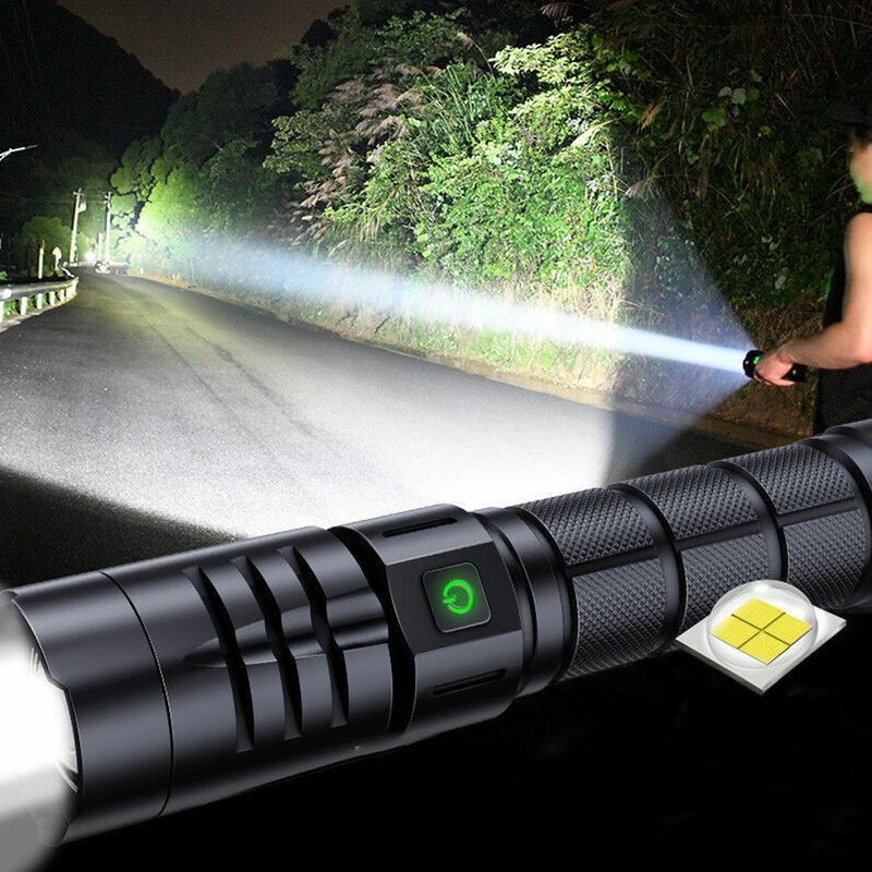 foto del prodotto torcia led ultra potente da 10000 lumen, torcia militare tattica ricaricabile tramite usb, 5 modalit , impermeabile ipx4, batteria inclusa