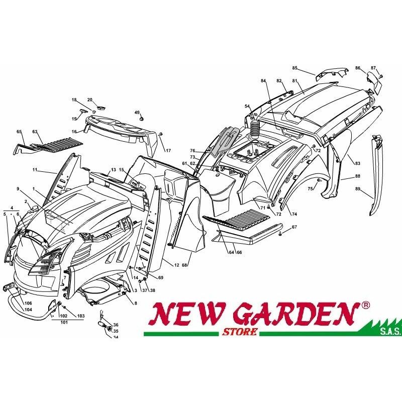 foto del prodotto esploso carrozzeria 122cm xx220hde trattorino rasaerba castelgarden ricambi 83 copertura laterale sinistra