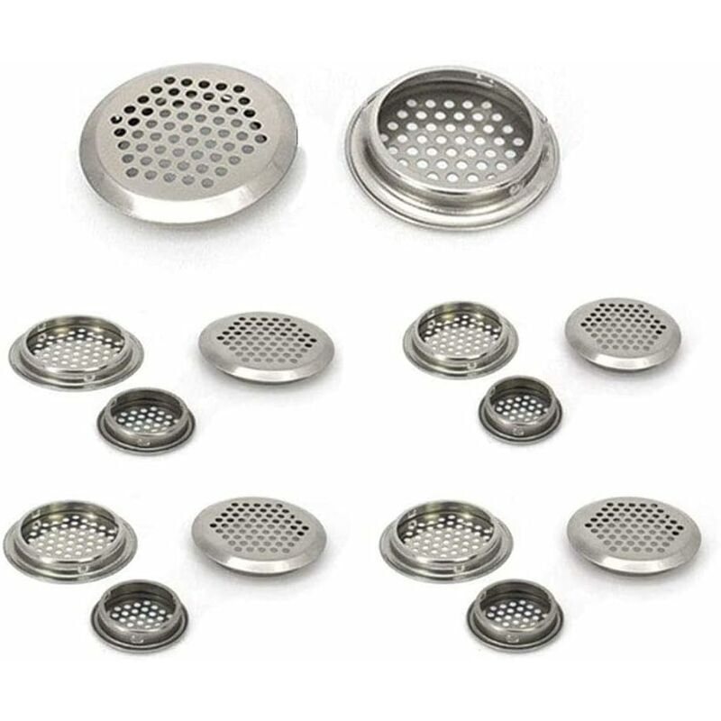 foto del prodotto 20 griglie di ventilazione in acciaio inox, foro di ventilazione per armadietti, griglia di ventilazione per mobili da cucina, bocca rotonda 35 mm 