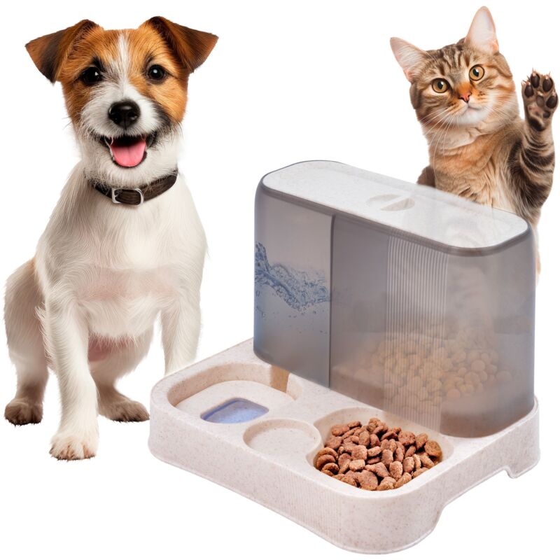 foto del prodotto dispenser di acqua e cibo per animali cani gatto set ciotola mangiatoia 2in1