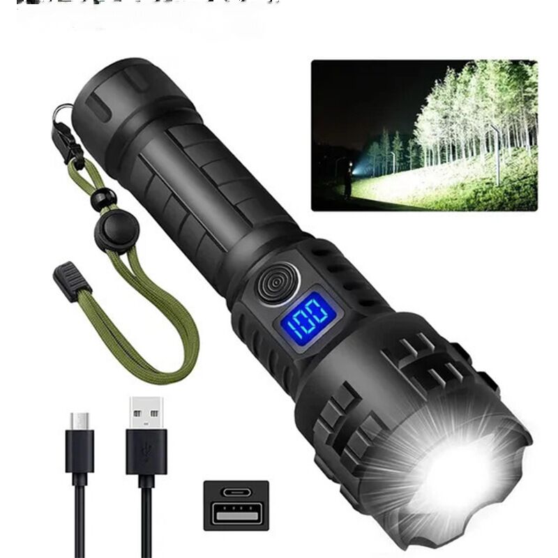 foto del prodotto torcia led ultra potente, torcia ricaricabile, torcia potente e durevole, 2400 lumen, torcia super luminosa, lampada led ad alte prestazioni di