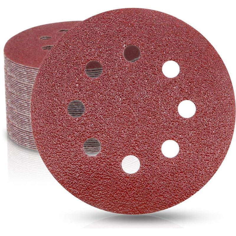 foto del prodotto dischi abrasivi professionali 50 pezzi 8 buche 125mm 100 grana per levigatrici eccentriche fogli abrasivi carta vetrata tamponi di levigatura ymyny
