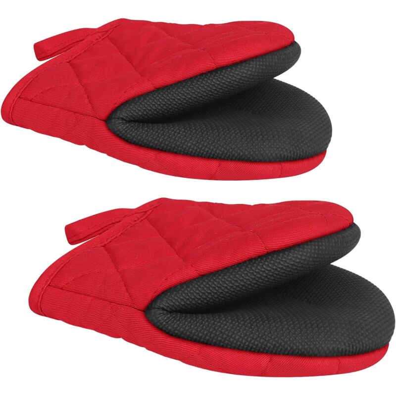 foto del prodotto paio di guanti da forno corti in silicone resistenti al calore fino a 500 gradi, superfici antiscivolo e guanti con passante per appendere, cottura