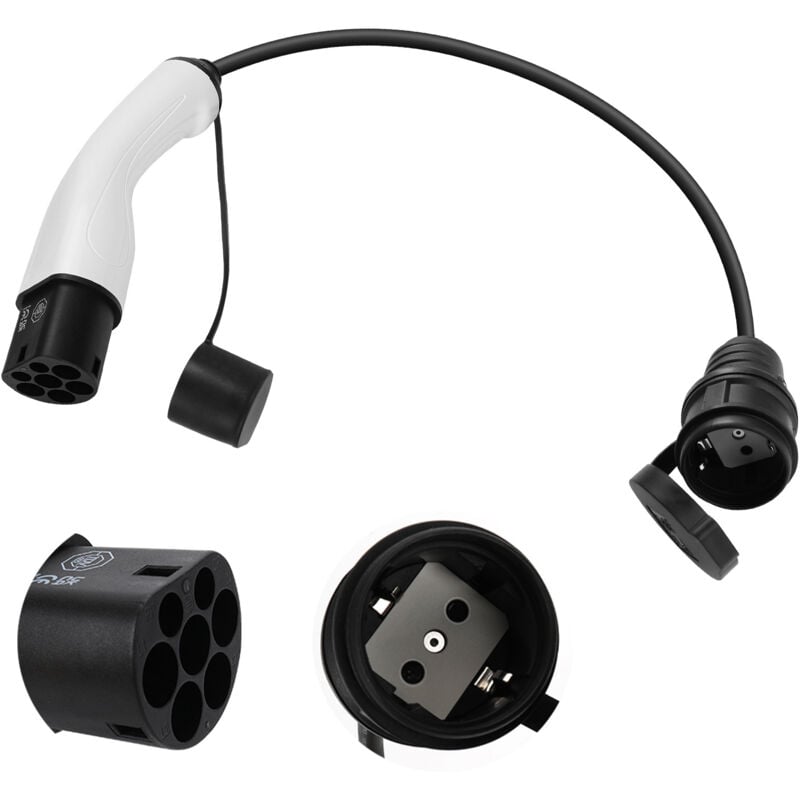 foto del prodotto adattatore da tipo 2 a schuko 16a 0,6 m ricarica facile presso stazioni di ricarica wallbox da 230 v, ip55 per bici elettriche, scooter elettrici e