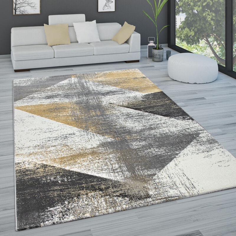 foto del prodotto paco home tappeto salotto moderno pelo corto pastello vintage astratto diversi stili giallo, 240x340 cm