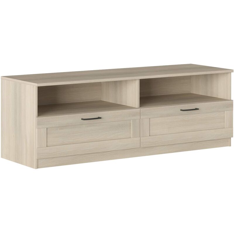 foto del prodotto iconico home mik traditional, mobile tv con 2 cassetti e vani a giorno, soggiorno, salotto, camera da letto, 160x44,5xh53,5 cm, rovere