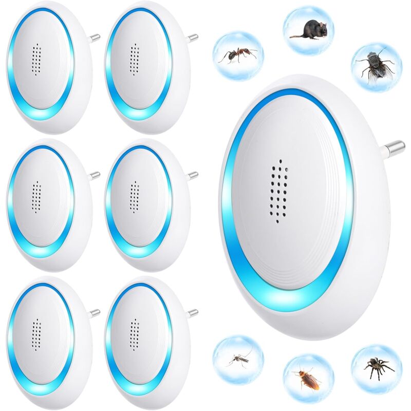 foto del prodotto repellente per topi a ultrasuoni, 6 pezzi, anti ratti, silenzioso, atossico, dispositivo repellente per interni, anti topi, insetti, zanzare,