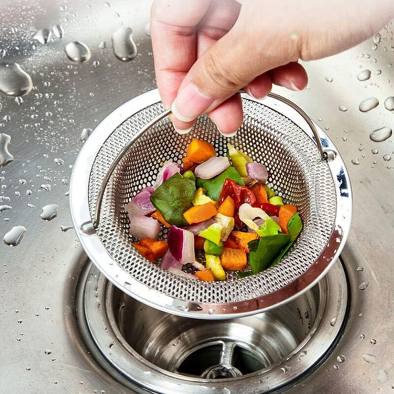 foto del prodotto filtri per lavello da cucina, griglia per lavello da cucina con maniglia per il trasporto, scarico per lavello da cucina in acciaio inox, protezione