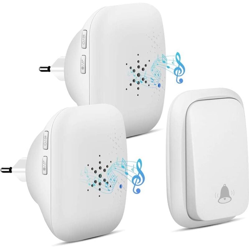 foto del prodotto campanello senza fili, campanello pdgrow senza batteria, campanello senza fili con 2 ricevitori, portata 150 m, pulsante impermeabile con 38 suoni,