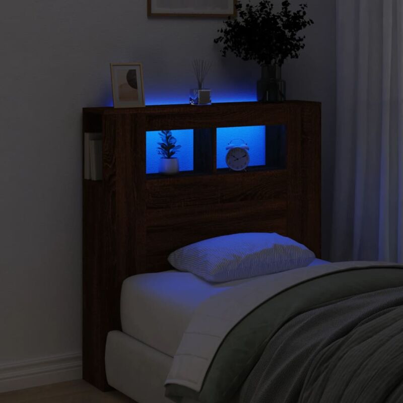 foto del prodotto testiera led rovere marrone 100x18,5x103,5 cm legno multistrato