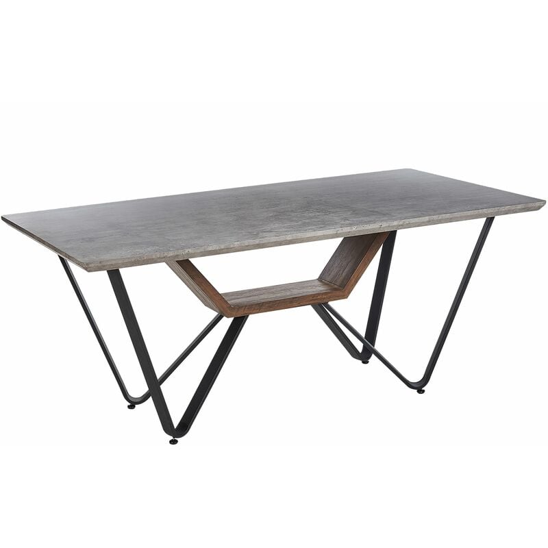 foto del prodotto tavolo da pranzo industriale con piano in mdf impiallacciato effetto cemento gambe in metallo 180 x 90 cm bandura