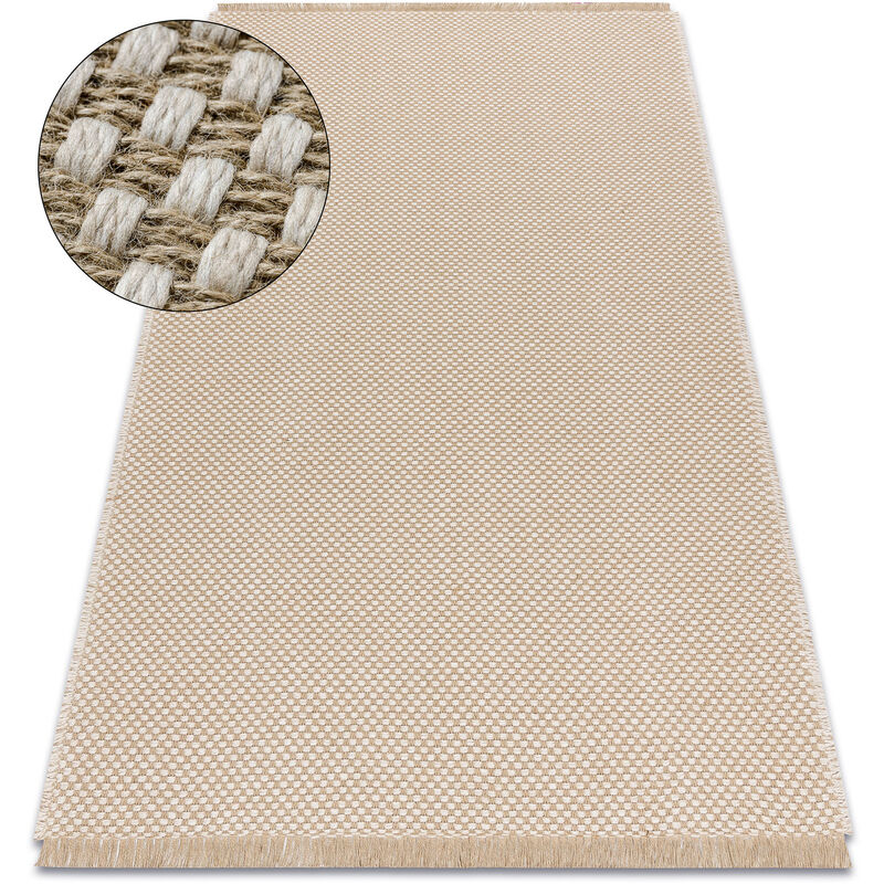 foto del prodotto tappeto juta 3731 crema beige juta, tessitura piatta, frange beige 200x290 cm
