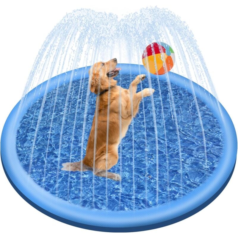 foto del prodotto piscina gonfiabile per cani tappetino da gioco pieghevole e spesso da 150 cm per animali domestici, per giardino estivo, spiaggia, cortile blu