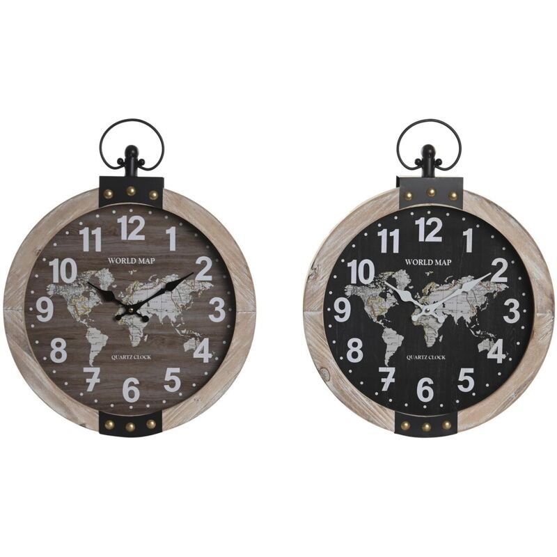 foto del prodotto orologio da parete dkd homedecor 40 x 6,5 x 46 cm nero marrone ferro legno vintage mdf mappa del mondo 2 pezzi 
