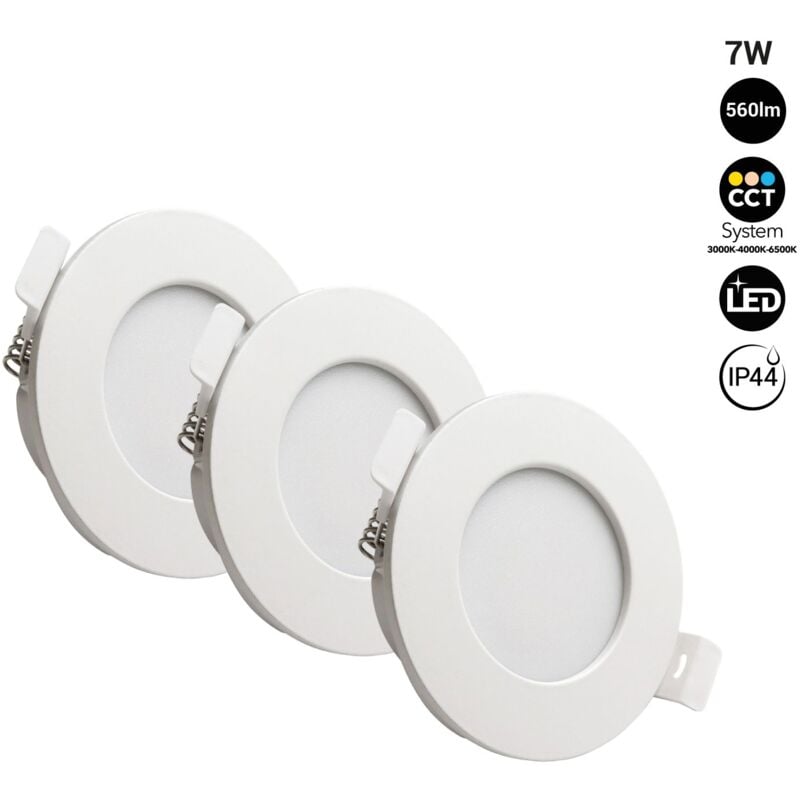 foto del prodotto lotto x 3 downlight led cct da incasso, a tenuta stagna 7w 