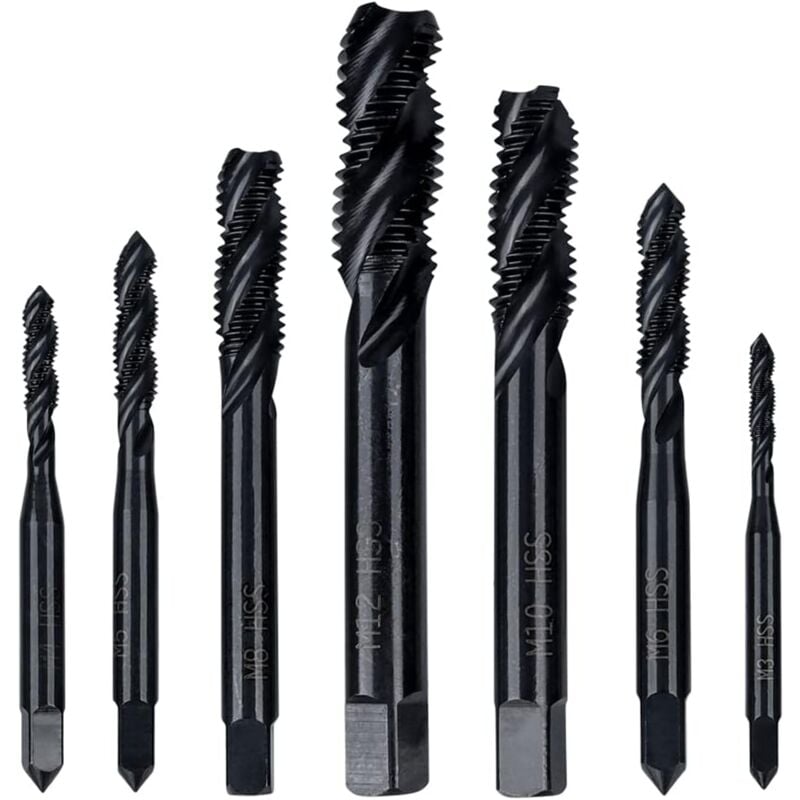 immagine 0 del prodotto sollbry set di 7 maschi scanalati a spirale hss, assortimento di maschi a vite scanalati a spirale metrici m3 m4 m5 m6 m8 m10 m12, utensile per