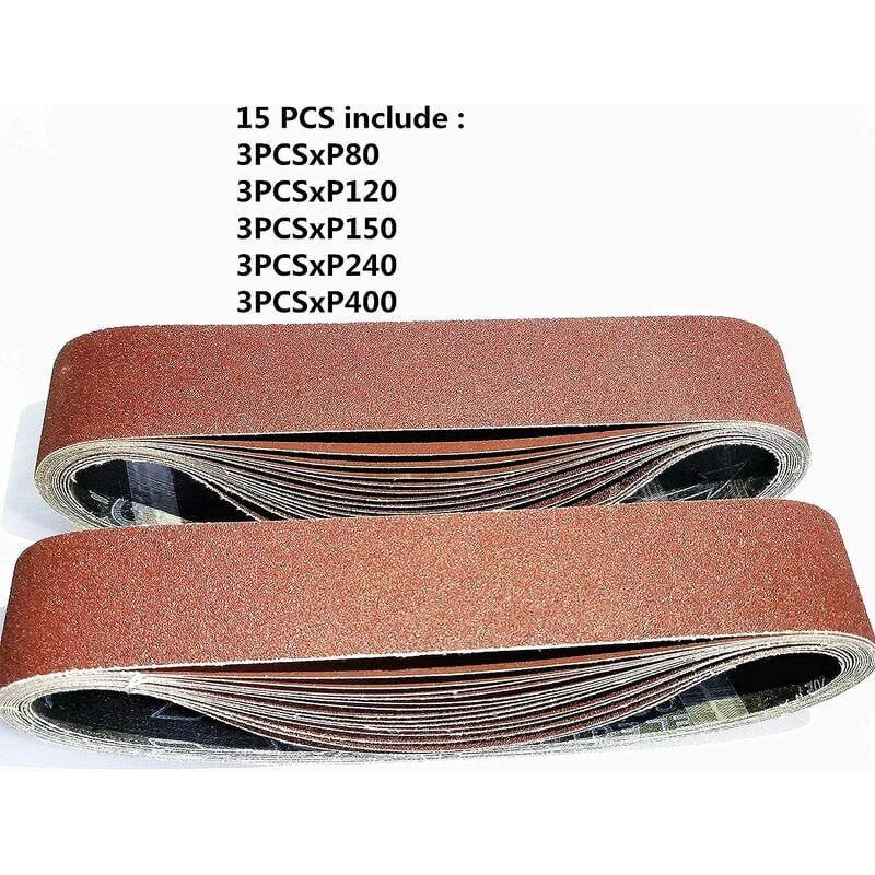 foto del prodotto nastro abrasivo, 50 x 686 mm, nastri abrasivi misti 3 grane 80 120 150 240 400 per levigatrici a nastro 15 pezzi 