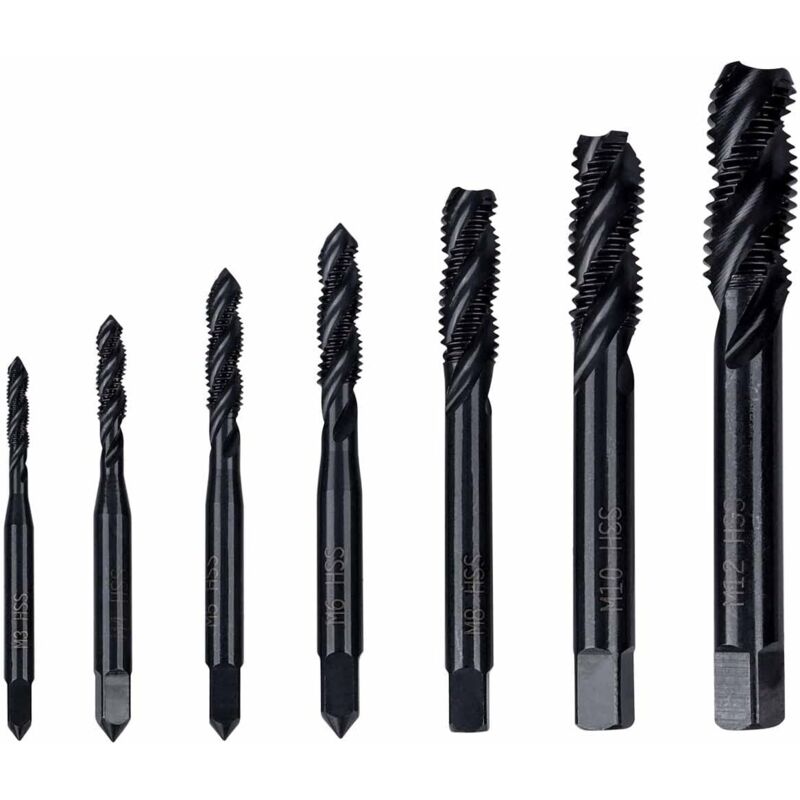 immagine 0 del prodotto sollbry 7 pezzi maschi a spirale scanalati in nitruro m3 m4 m5 m6 m8 m10 m12 maschi a vite a spirale scanalati metrici gambo conico utensile per