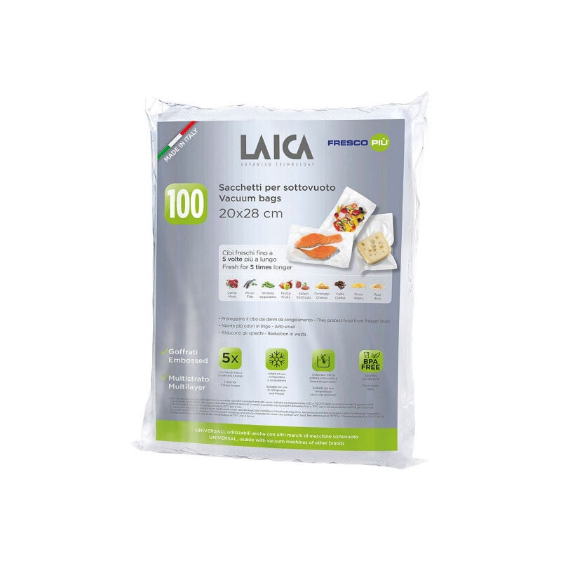 foto del prodotto sacchetti sottovuoto laica vt3501 100 pezzi 20 x 28 cm