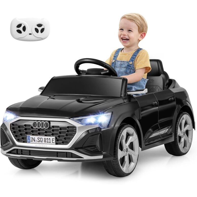 foto del prodotto costway 12v audi auto elettrica per bambini, veicolo elettrico con telecomando clacson luci led musica, 3 velocit 3 5 km h, avvio morbido, auto per
