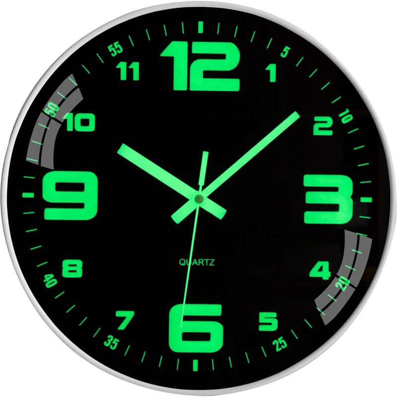 foto del prodotto sollbry orologio da parete silenzioso e luminoso, senza ticchettio, 12 pollici, al quarzo moderno, grande orologio da parete a batteria, facile da