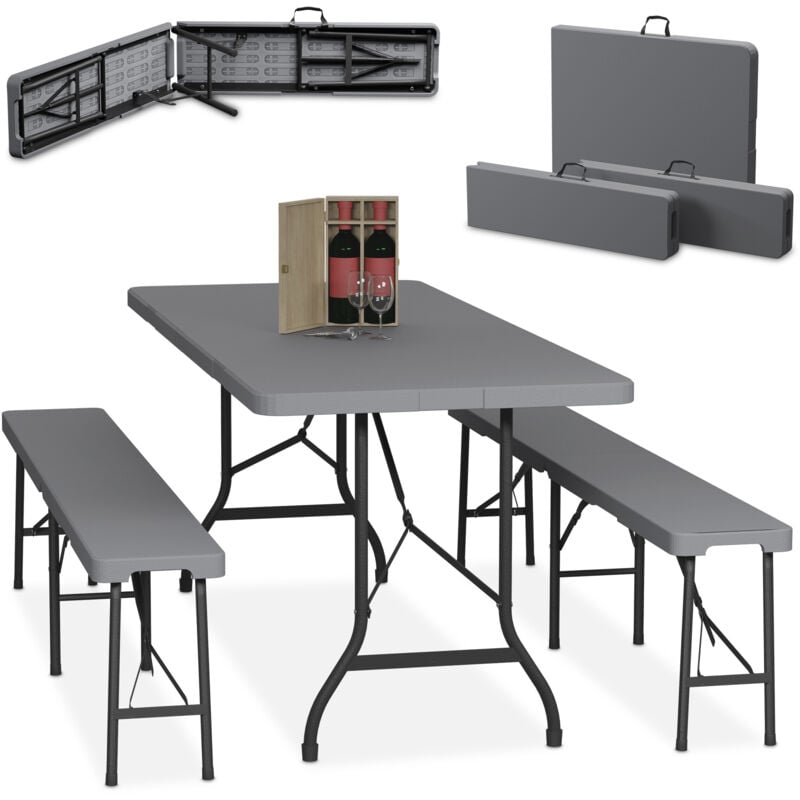 foto del prodotto relaxdays tavolo da birreria con panche, set da giardino, panchine e tavolino pieghevoli per fiere, lungo 180 cm, grigio