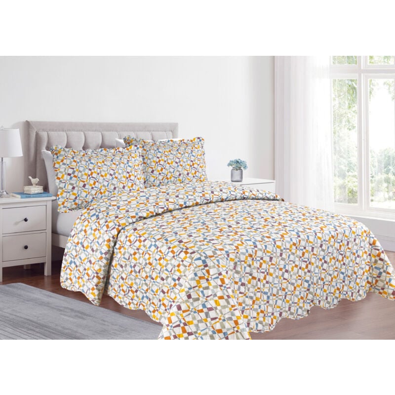 foto del prodotto copriletto trapuntato quilt estivo piumino 100gr mq disegno pinsonic happy, misura1 piazza e mezzacolorehappy