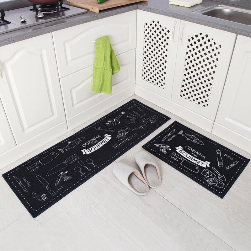 foto del prodotto tappetini da cucina antiscivolo, lavabili in lavatrice, tappetini da pavimento 40x120 40x60 cm, nero 