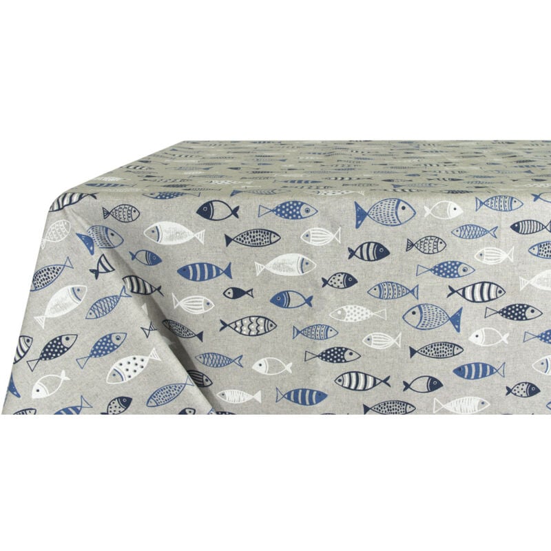 foto del prodotto tovaglia salotto cucina in tessuto miros made in italy marino pesci azzurro, misura140x140colorepesci