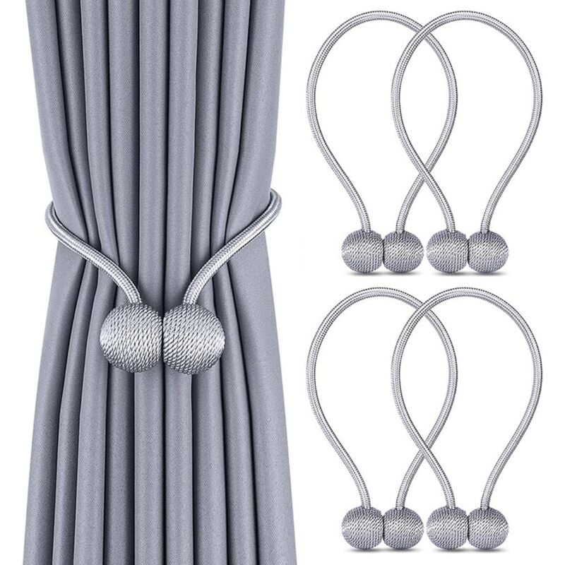 foto del prodotto confezione da 4 fermatende magnetici, fermatende magnetici intrecciati per tende, decorazione per casa e ufficio grigio 