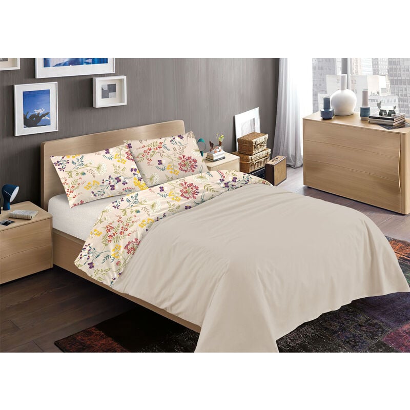 foto del prodotto completo lenzuola letto 100 cotone disegno fiori flower garden rp made in italy, misura1 piazzacolorefiori