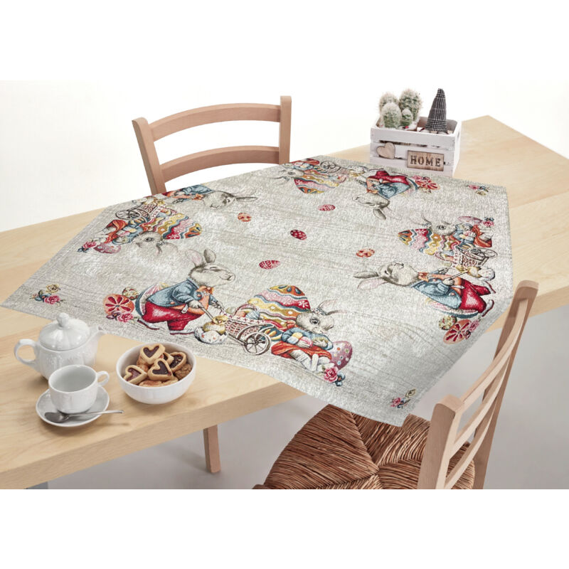 foto del prodotto tovaglia pasqua centrino runner tavola fantasia bunny easter made italy, misura90x90colorebunny easter