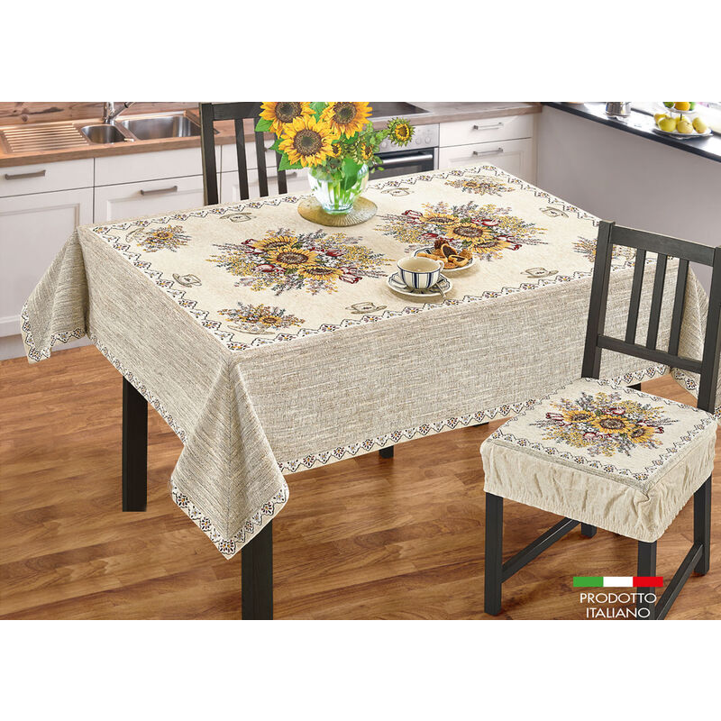 foto del prodotto tovaglia copritavolo centrino runner tavola fantasia floreale sunlight girasoli, misura90x90coloresunlight