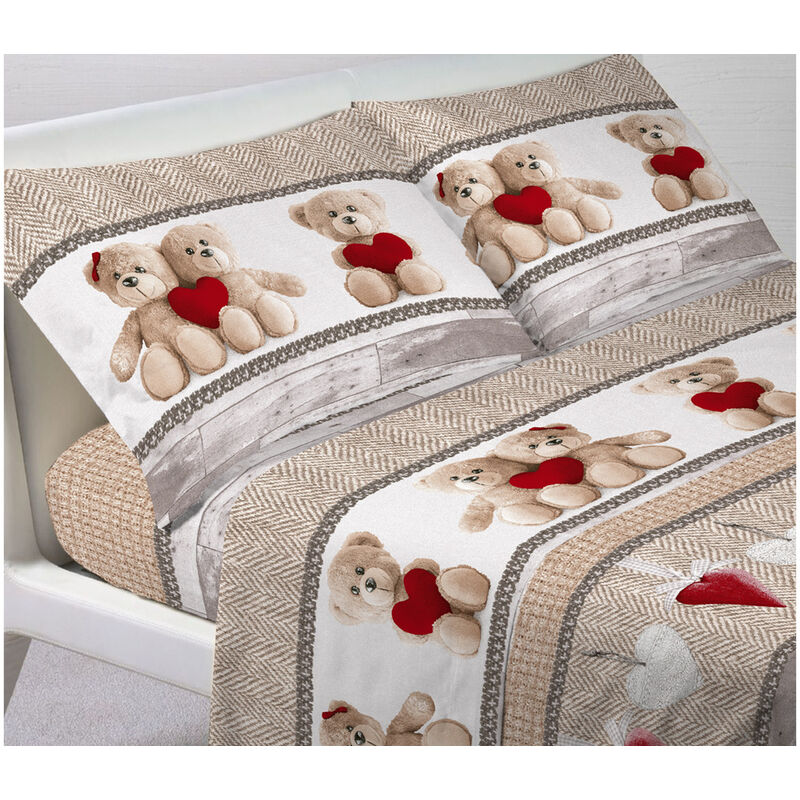 foto del prodotto completo lenzuola in 100 cotone fantasia sweet orsetto, misurasingolocoloresweet orsetto