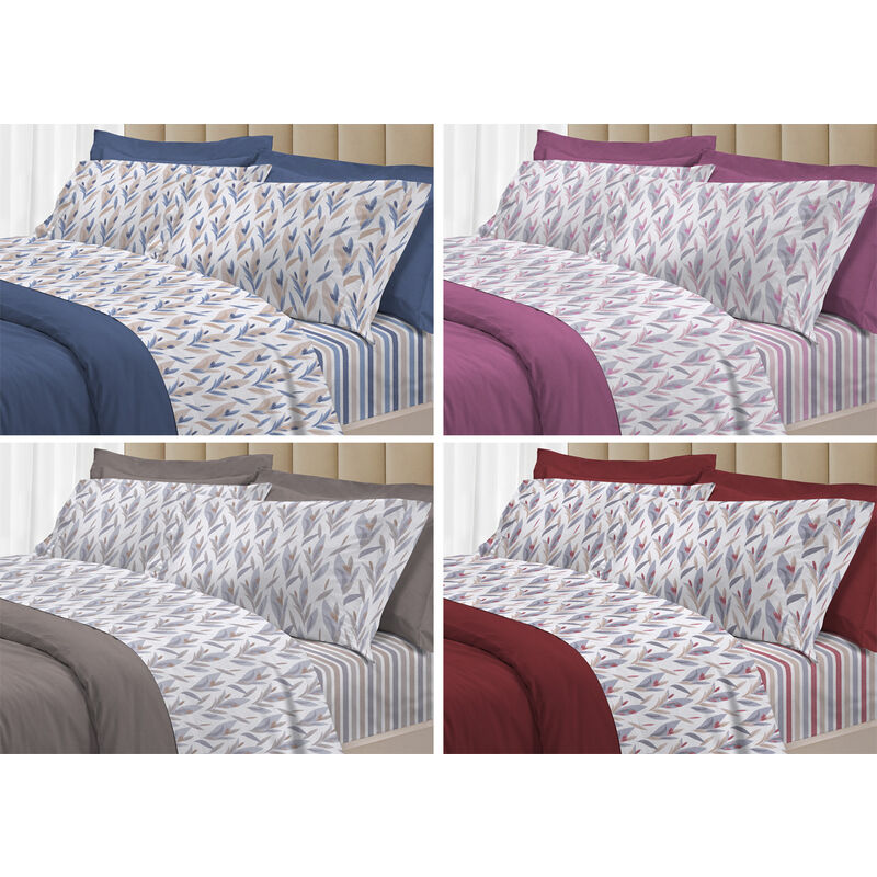 foto del prodotto completo lenzuola letto 100 cotone italy 3027 disegno tulipani, misurapiazza e mezzacoloreblu
