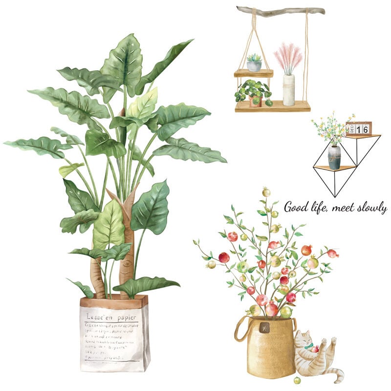 foto del prodotto sollbry adesivi murali con foglie tropicali, fiori, adesivi murali, murale, foglie di palma, pianta verde per camera da letto, soggiorno, divano,