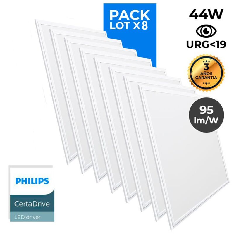 foto del prodotto lotto da 8 pannello led sottili 60x60 cm driver philips bianco neutro