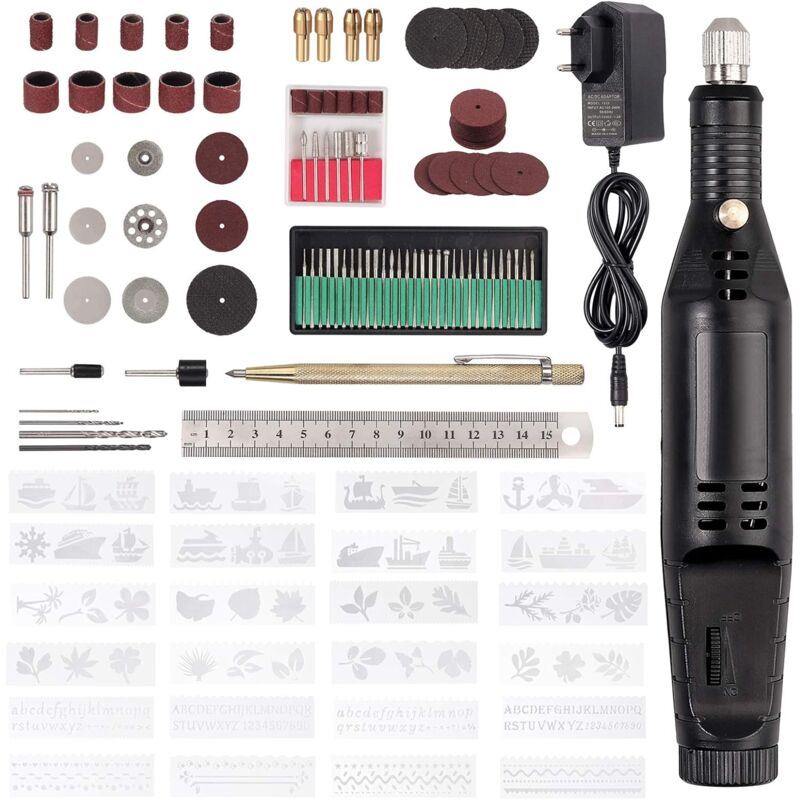 foto del prodotto kit di utensili rotanti elettrici da 130 pezzi, impugnatura ergonomica con 30 aghi per rettifica