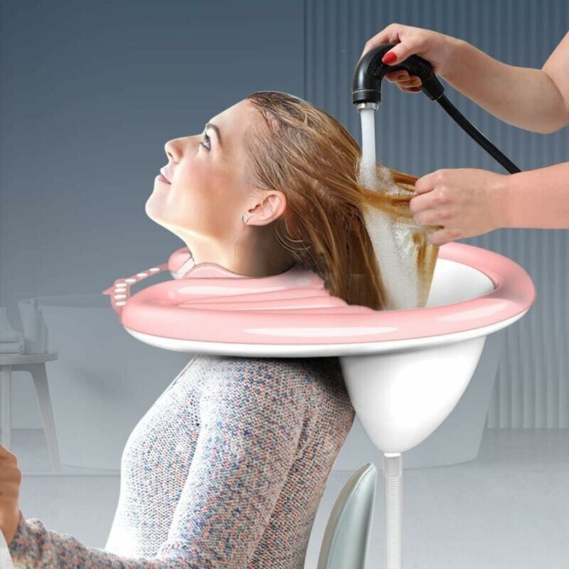 foto del prodotto vassoio portatile lavandino, lavatesta per la casa, lavatesta per capelli, lavatesta gonfiabile, padella per il lavaggio dei capelli rosa