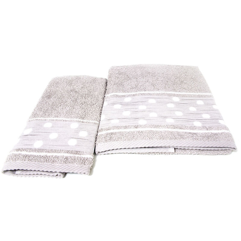 immagine 0 del prodotto set asciugamano copiola salvietta bagno in spugna 100 cotone mod pois tortora