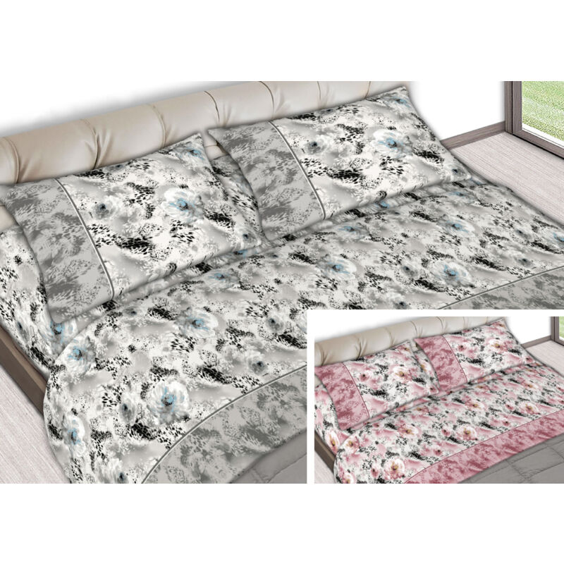 foto del prodotto completo lenzuola letto 100 cotone made italy disegno animalier cn, misurasingolocoloregrigio