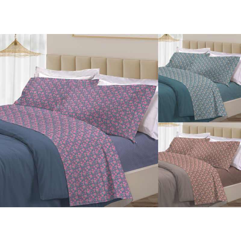 foto del prodotto completo lenzuola letto 100 cotone made italy 3027 disegno provenza, misurapiazza e mezzacoloregrigio