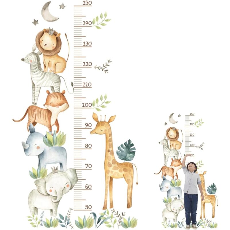 foto del prodotto lablanc tabella di altezza per bambini, adesivo da parete per bambini 50 150 cm, tabella di altezza con animali della foresta, adesivi da parete
